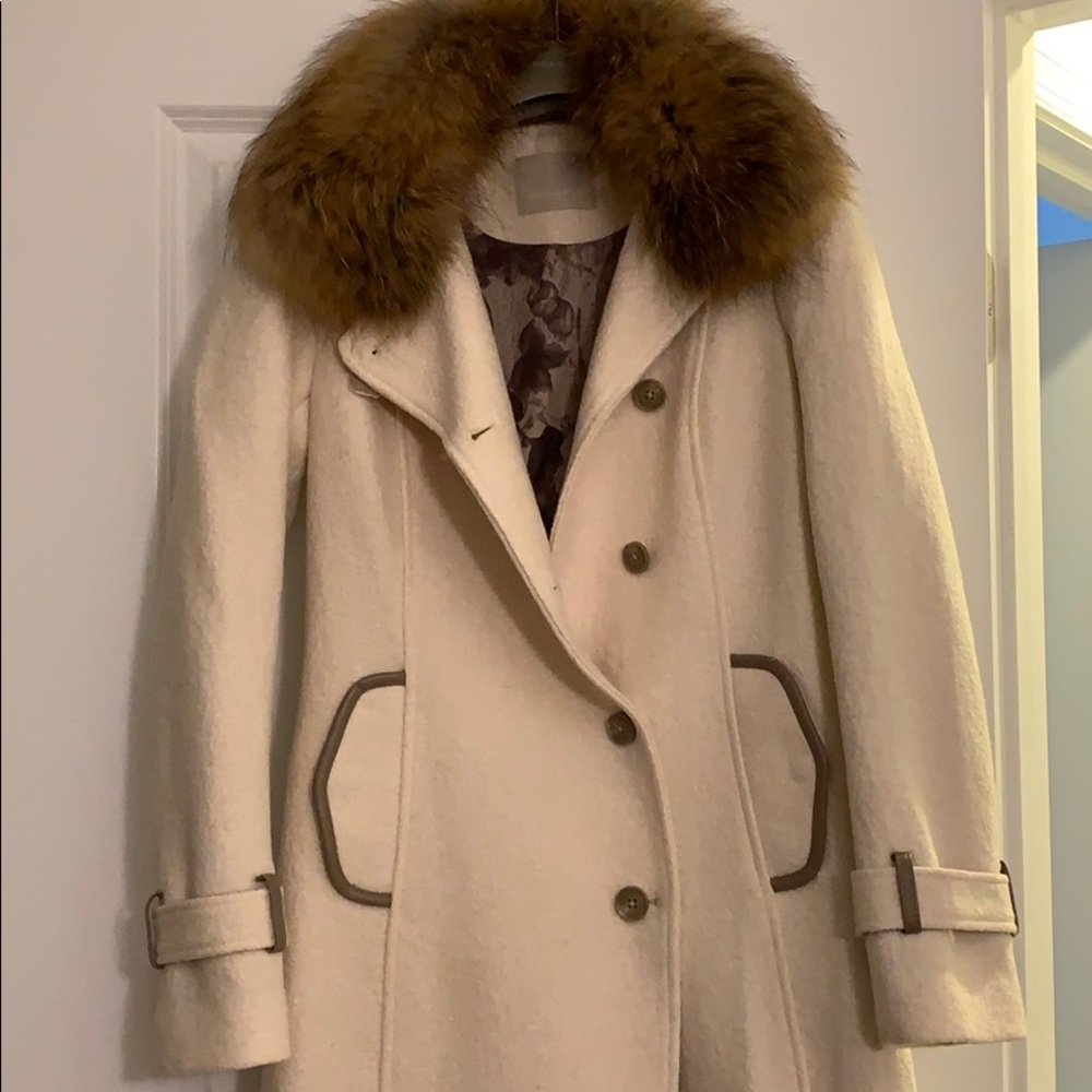 Soia & Kyo Wool Coat with Natural Fur Collar